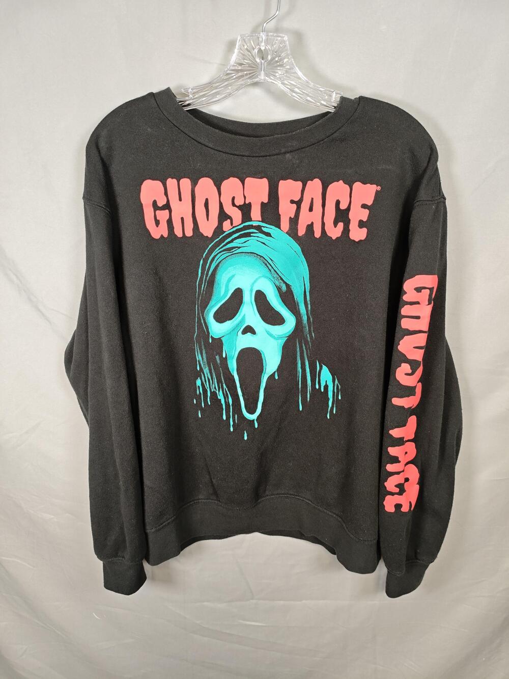 Ghost Face Sweatshirt Mens Medium Black Horror Movie Crewneck Pullover Graphic